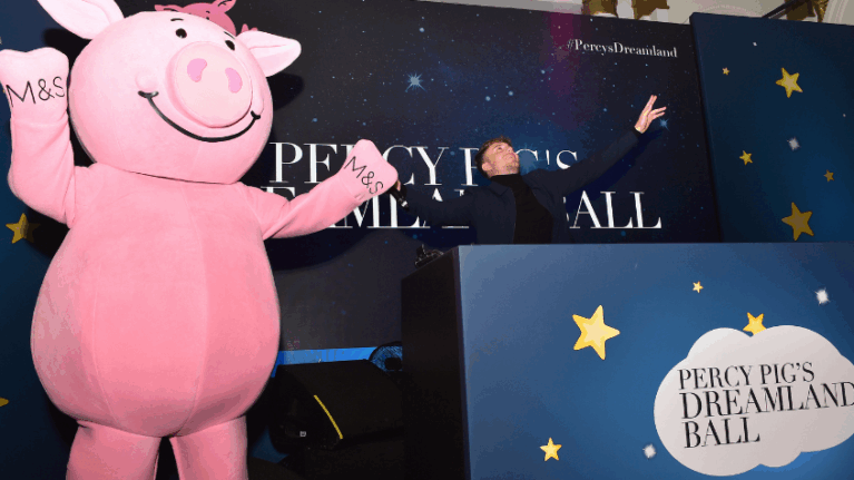 Percy Pig and Roman Kemp at The Together for Short Lives Ball