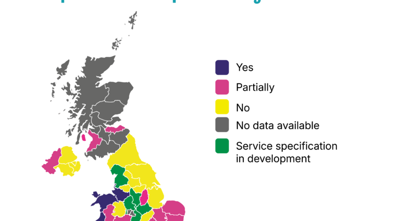 A graphic of a map with the text: only a minority of local NHS bodies across the UK plan and fund 24/7 end of life care at home for seriously ill children.